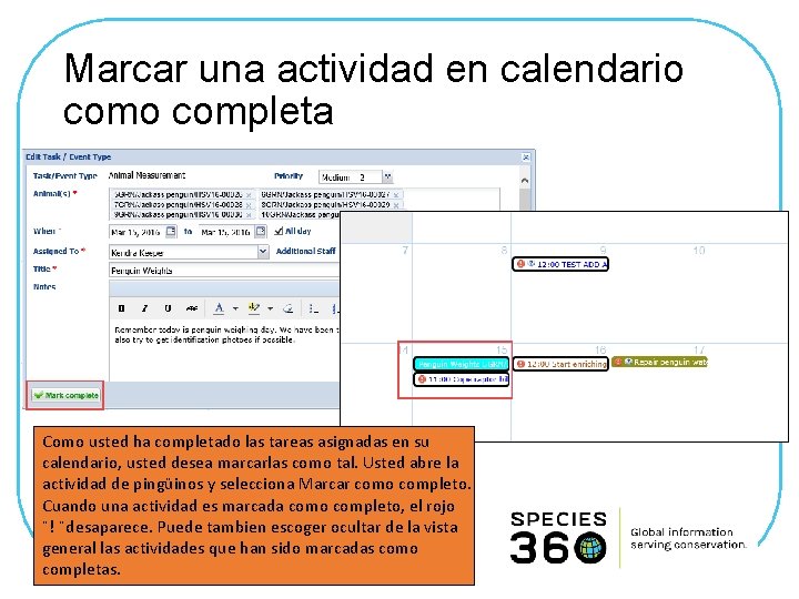 Marcar una actividad en calendario completa Como usted ha completado las tareas asignadas en