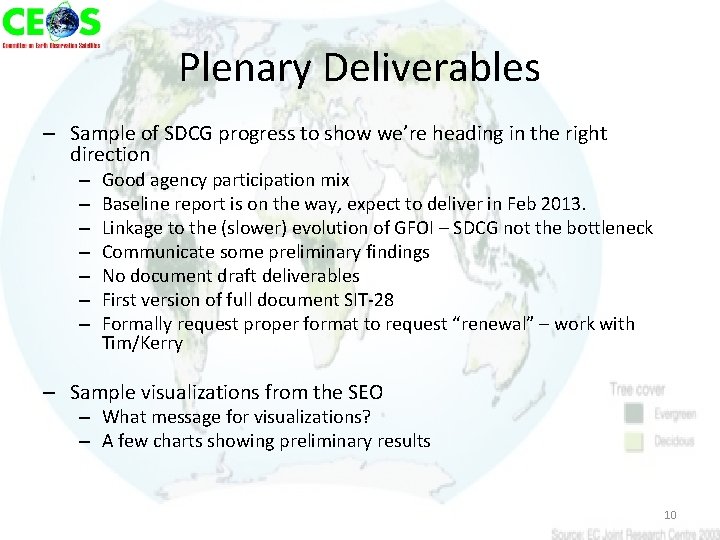 Plenary Deliverables – Sample of SDCG progress to show we’re heading in the right