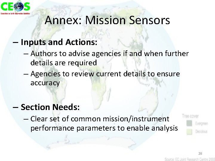 Annex: Mission Sensors – Inputs and Actions: – Authors to advise agencies if and