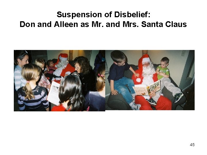 Suspension of Disbelief: Don and Alleen as Mr. and Mrs. Santa Claus 45 