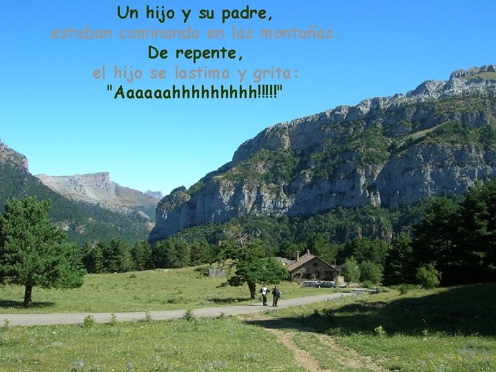 Un hijo y su padre, estaban caminando en las montañas. De repente, el hijo