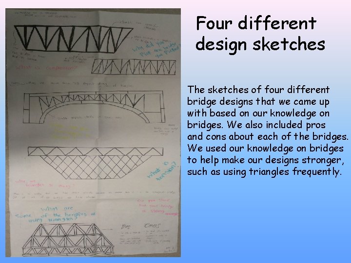 Four different design sketches The sketches of four different bridge designs that we came