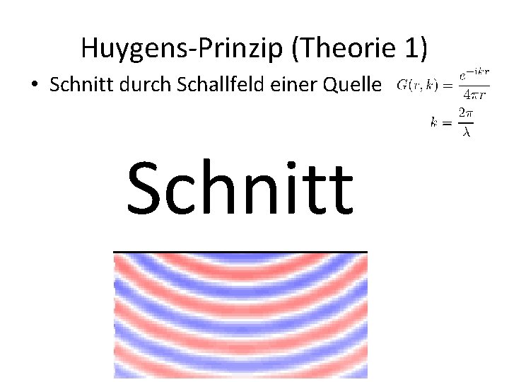 Huygens-Prinzip (Theorie 1) • Schnitt durch Schallfeld einer Quelle Schnitt 