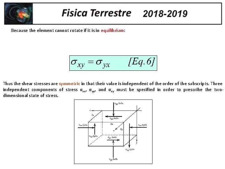 Because the element cannot rotate if it is in equilibrium: Thus the shear stresses