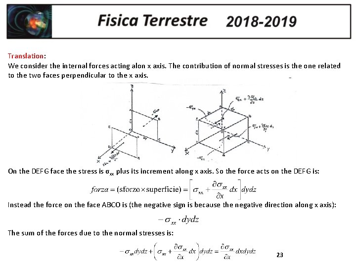 Translation: We consider the internal forces acting alon x axis. The contribution of normal