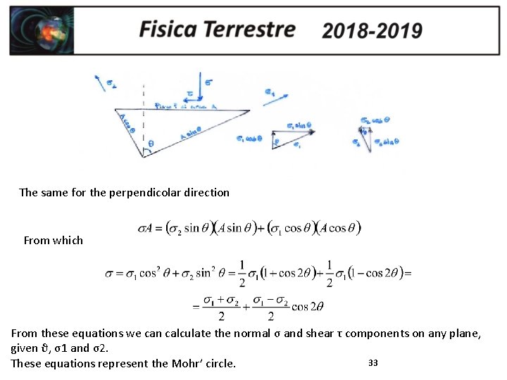 The same for the perpendicolar direction From which From these equations we can calculate