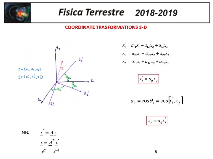 COORDINATE TRASFORMATIONS 3 -D NB: 8 