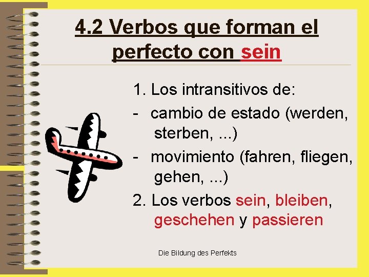 4. 2 Verbos que forman el perfecto con sein 1. Los intransitivos de: -