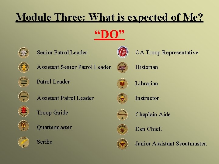 Module Three: What is expected of Me? “DO” Senior Patrol Leader. OA Troop Representative