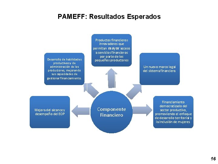 PAMEFF: Resultados Esperados Desarrollo de habilidades productivas y de administración de los productores, mejorando