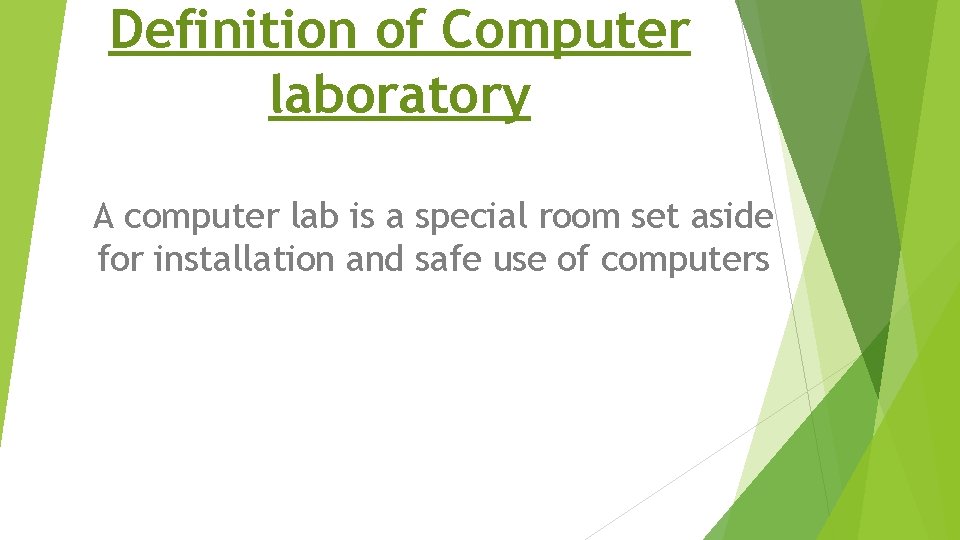 Definition of Computer laboratory A computer lab is a special room set aside for