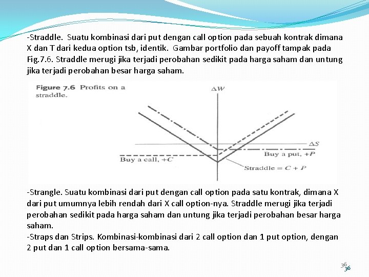 -Straddle. Suatu kombinasi dari put dengan call option pada sebuah kontrak dimana X dan