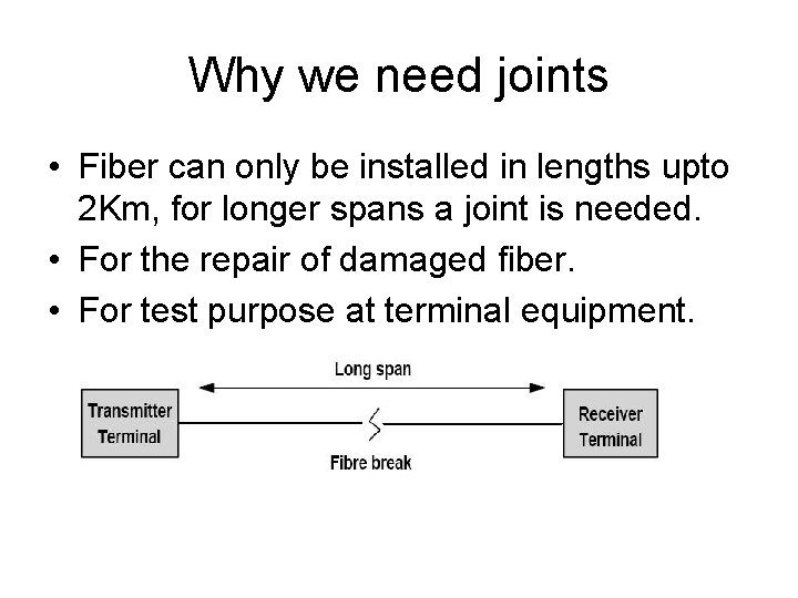 Why we need joints • Fiber can only be installed in lengths upto 2