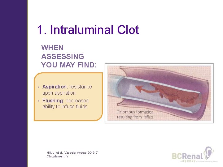 1. Intraluminal Clot WHEN ASSESSING YOU MAY FIND: • Aspiration: resistance upon aspiration •