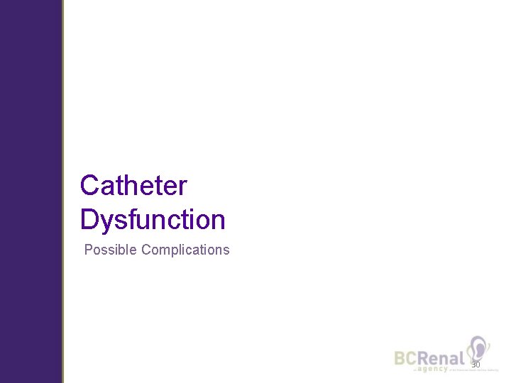Catheter Dysfunction Possible Complications Photo courtesy P. Offer 30 