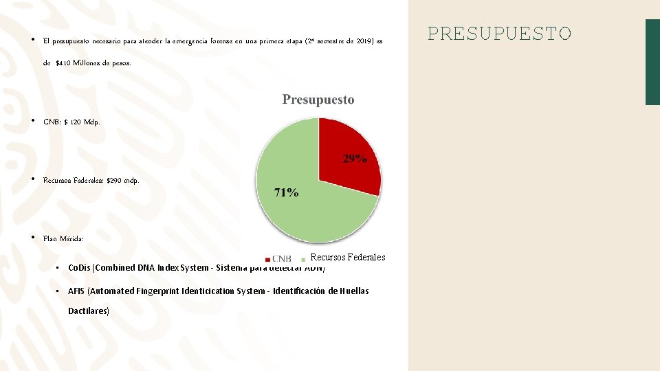  • El presupuesto necesario para atender la emergencia forense en una primera etapa