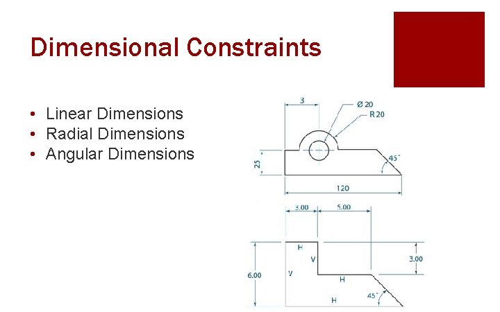 Dimensional Constraints • Linear Dimensions • Radial Dimensions • Angular Dimensions 