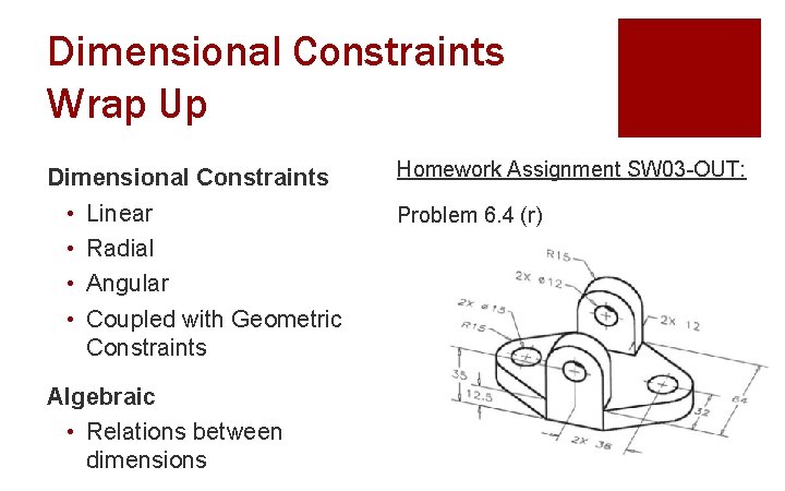 Dimensional Constraints Wrap Up Dimensional Constraints • Linear • Radial • Angular • Coupled