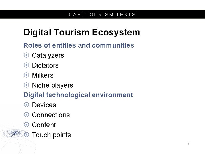 CABI TOURISM TEXTS Digital Tourism Ecosystem Roles of entities and communities Catalyzers Dictators Milkers