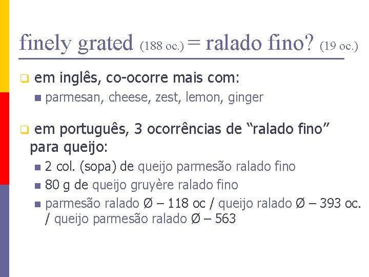 finely grated (188 oc. ) = ralado fino? (19 oc. ) q em inglês,