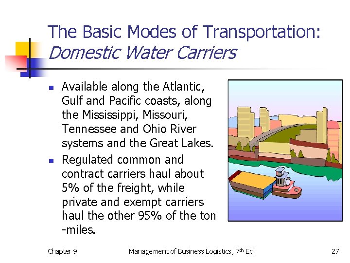 The Basic Modes of Transportation: Domestic Water Carriers n n Available along the Atlantic,