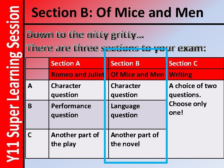 Section B: Of Mice and Men Down to the nitty gritty… There are three
