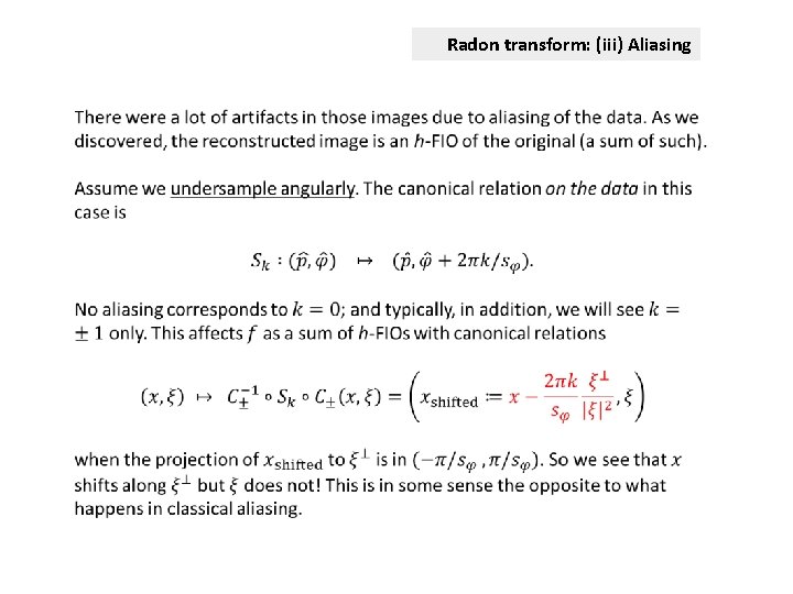 Radon transform: (iii) Aliasing 