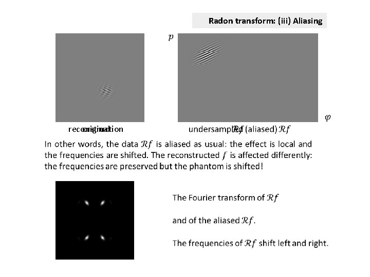 Radon transform: (iii) Aliasing reconstruction original 