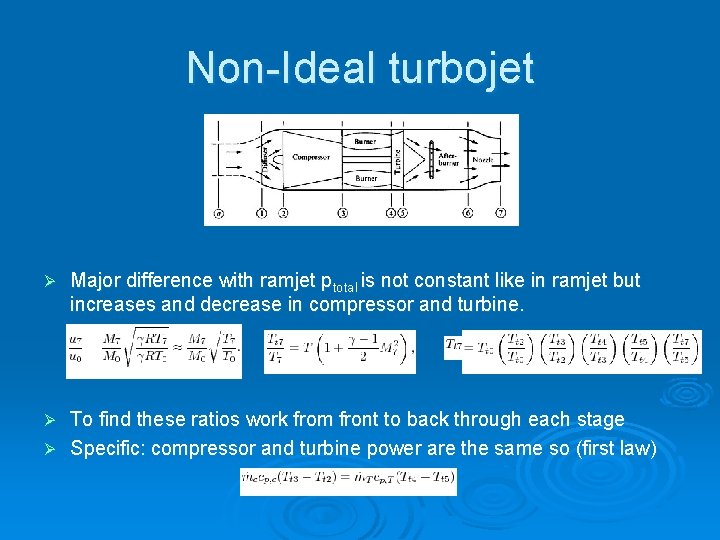 Non-Ideal turbojet Ø Major difference with ramjet ptotal is not constant like in ramjet