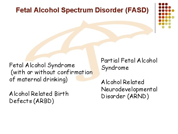 Fetal Alcohol Spectrum Disorder (FASD) Fetal Alcohol Syndrome (with or without confirmation of maternal
