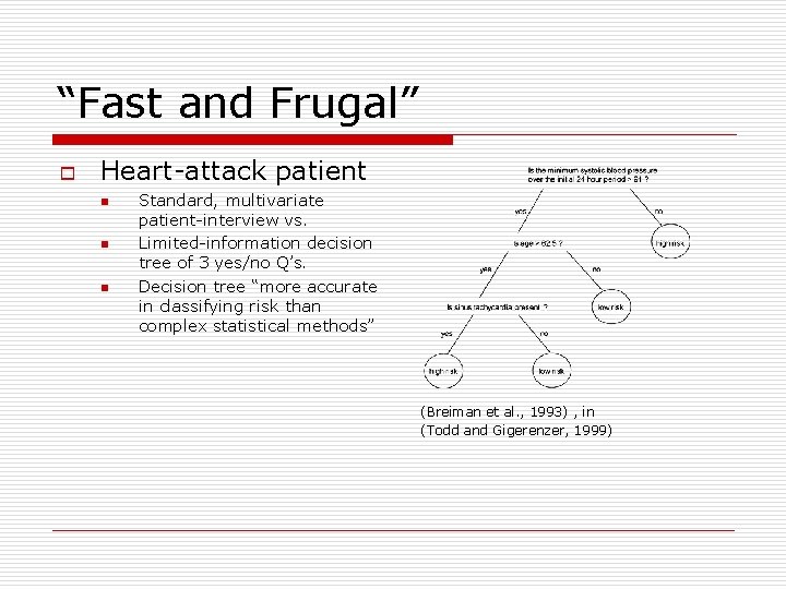 “Fast and Frugal” o Heart-attack patient n n n Standard, multivariate patient-interview vs. Limited-information