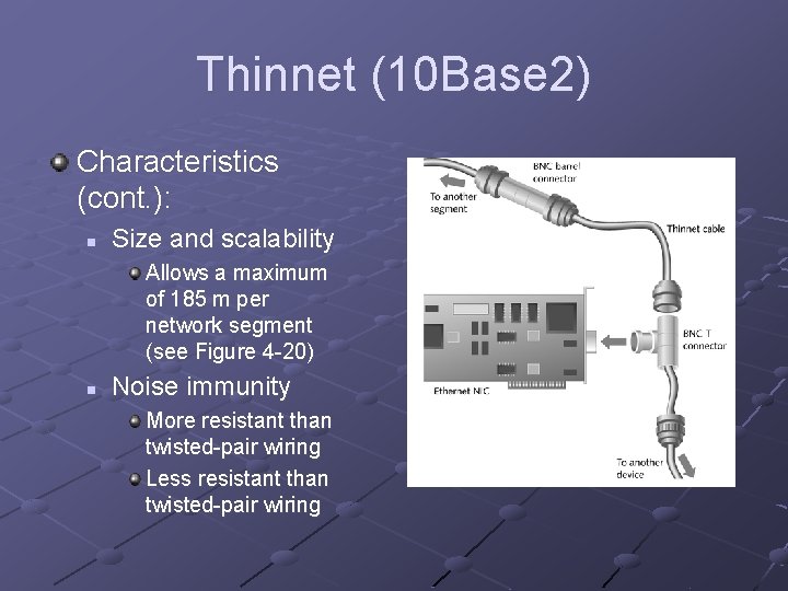 Thinnet (10 Base 2) Characteristics (cont. ): n Size and scalability Allows a maximum
