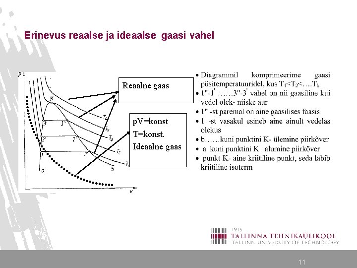 Erinevus reaalse ja ideaalse gaasi vahel Reaalne gaas p. V=konst T=konst. Ideaalne gaas 11