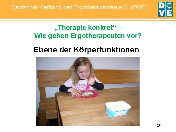 Deutscher Verband der Ergotherapeuten e. V. (DVE) „Therapie konkret“ – Wie gehen Ergotherapeuten vor?