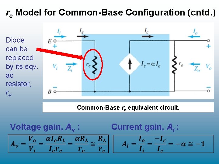 re Model for Common-Base Configuration (cntd. ) Diode can be replaced by its eqv. re Model for Common-Base Configuration (cntd. ) Diode can be replaced by its eqv.