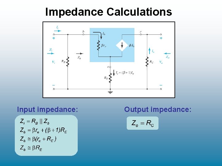 Impedance Calculations Input impedance: Output impedance: Impedance Calculations Input impedance: Output impedance: