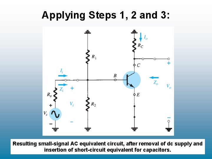 Applying Steps 1, 2 and 3: Resulting small-signal AC equivalent circuit, after removal of Applying Steps 1, 2 and 3: Resulting small-signal AC equivalent circuit, after removal of