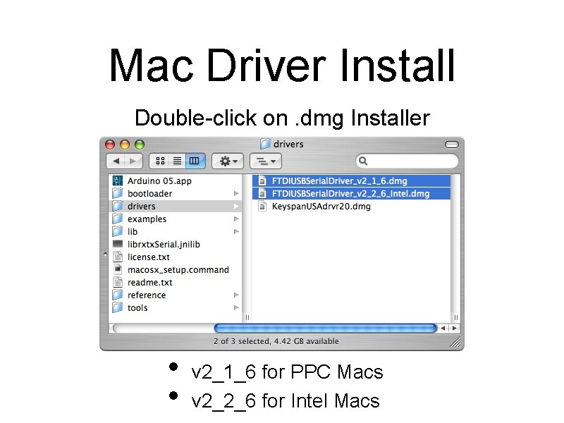 Mac Driver Install Double-click on. dmg Installer • • v 2_1_6 for PPC Macs