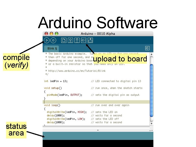 Arduino Software compile (verify) status area upload to board 