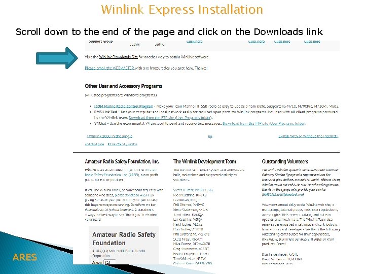 Winlink Express Installation Scroll down to the end of the page and click on