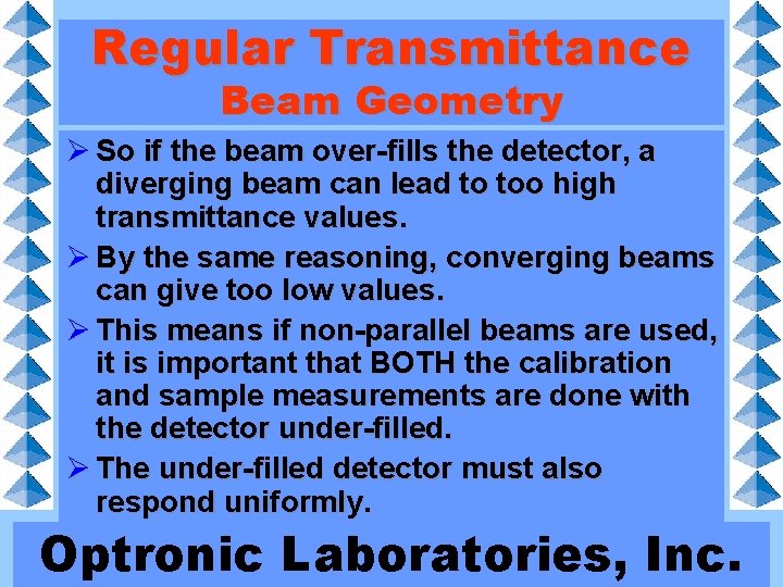 Regular Transmittance Beam Geometry Ø So if the beam over-fills the detector, a diverging
