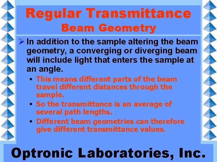 Regular Transmittance Beam Geometry Ø In addition to the sample altering the beam geometry,