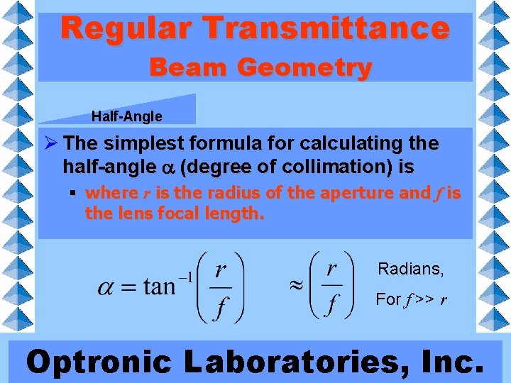Regular Transmittance Beam Geometry Half-Angle Ø The simplest formula for calculating the half-angle (degree