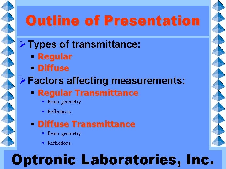 Outline of Presentation Ø Types of transmittance: § Regular § Diffuse Ø Factors affecting