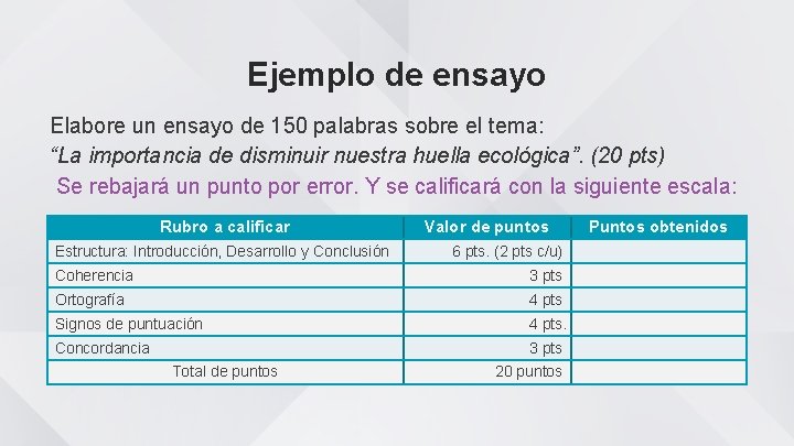 Ejemplo de ensayo Elabore un ensayo de 150 palabras sobre el tema: “La importancia