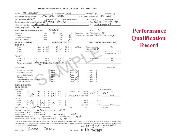 Performance Qualification Record 