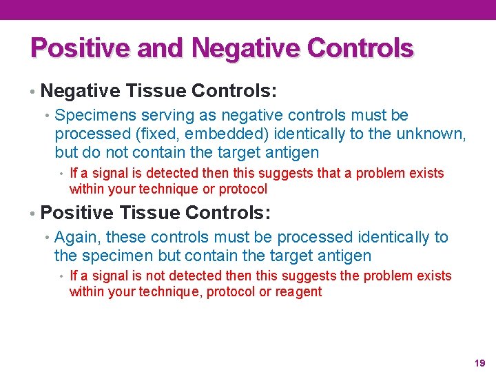 Positive and Negative Controls • Negative Tissue Controls: • Specimens serving as negative controls