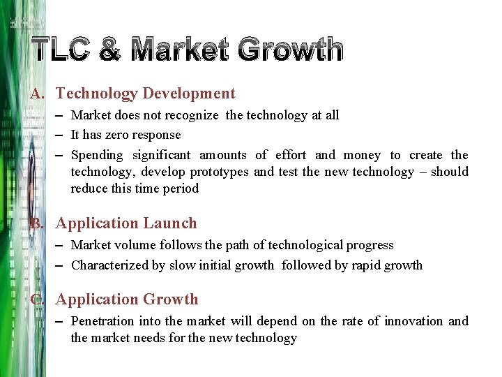 TLC & Market Growth A. Technology Development – Market does not recognize the technology