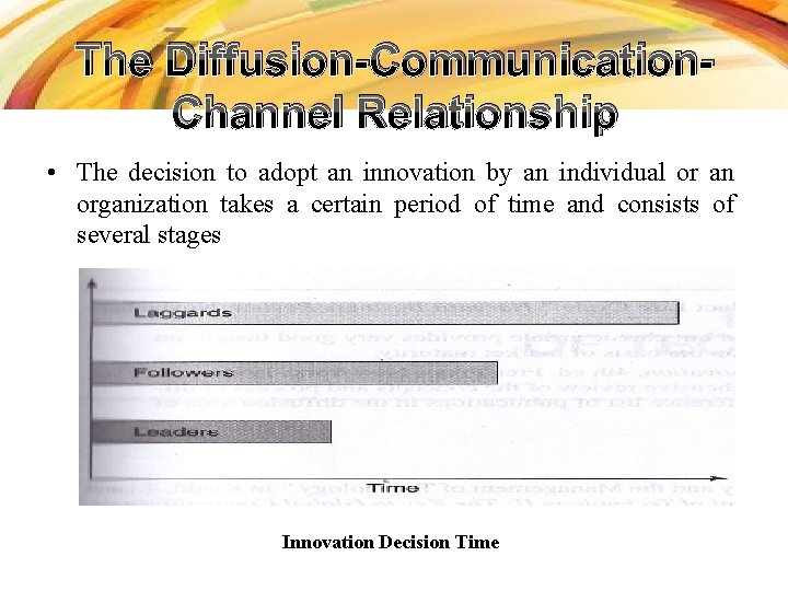 The Diffusion-Communication. Channel Relationship • The decision to adopt an innovation by an individual