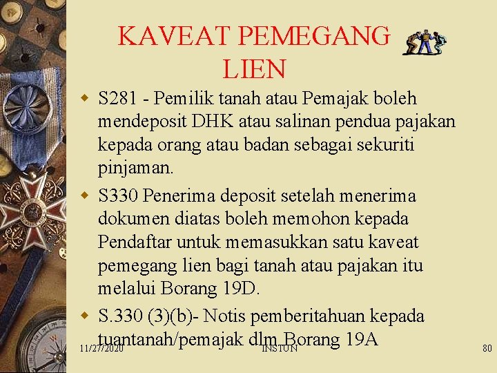 KAVEAT PEMEGANG LIEN w S 281 - Pemilik tanah atau Pemajak boleh mendeposit DHK